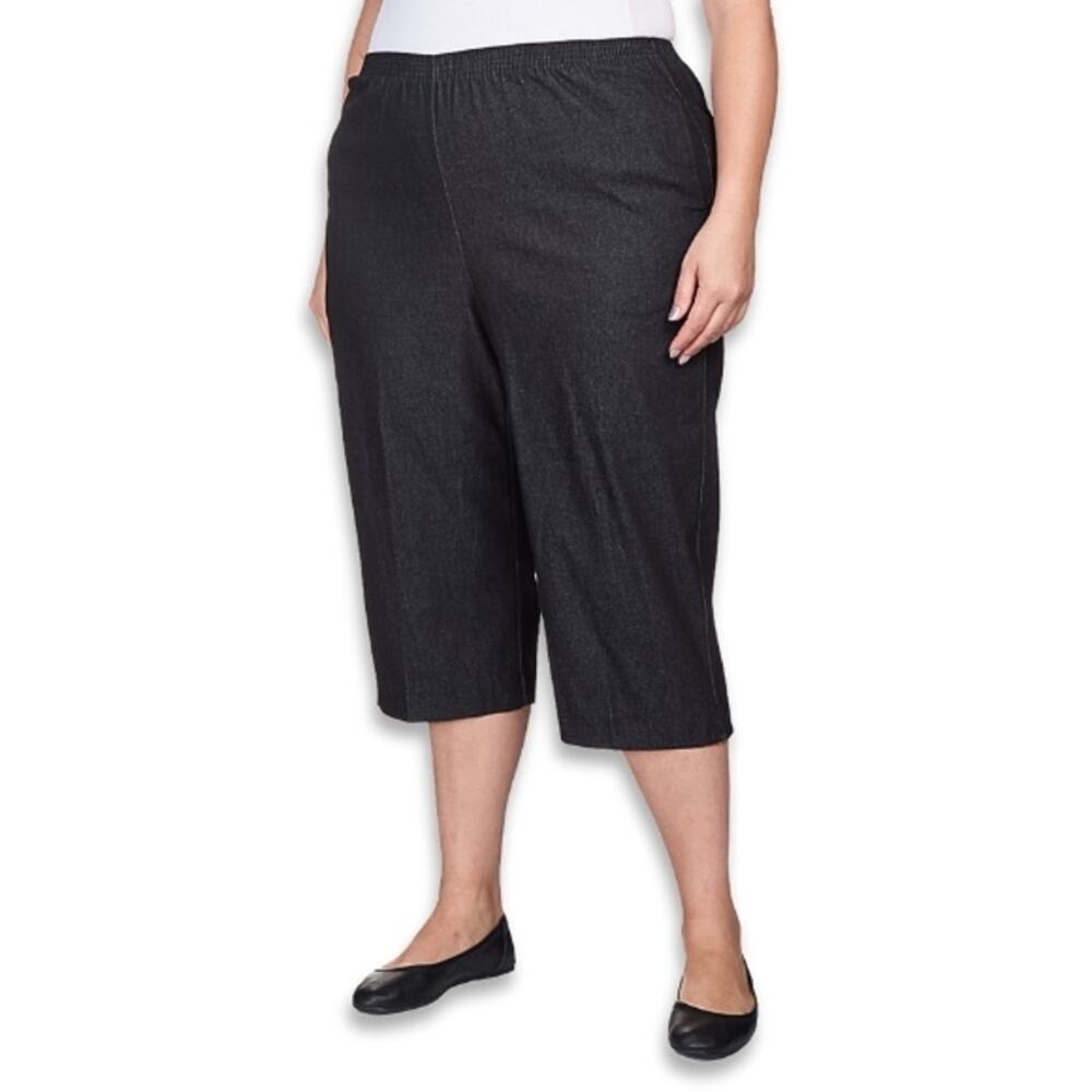 Alfred Dunner Classic Capri Pull On Functional Side Pockets Denim Black W 14 NWT